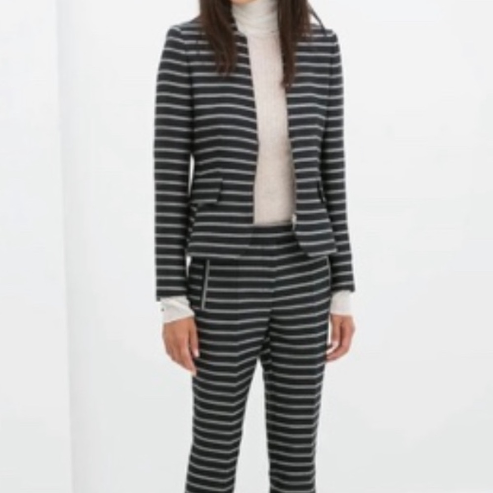 Zara Blue Striped Peplum Pocket Career Blazer Jacket, Large NEW - Picture 14 of 14